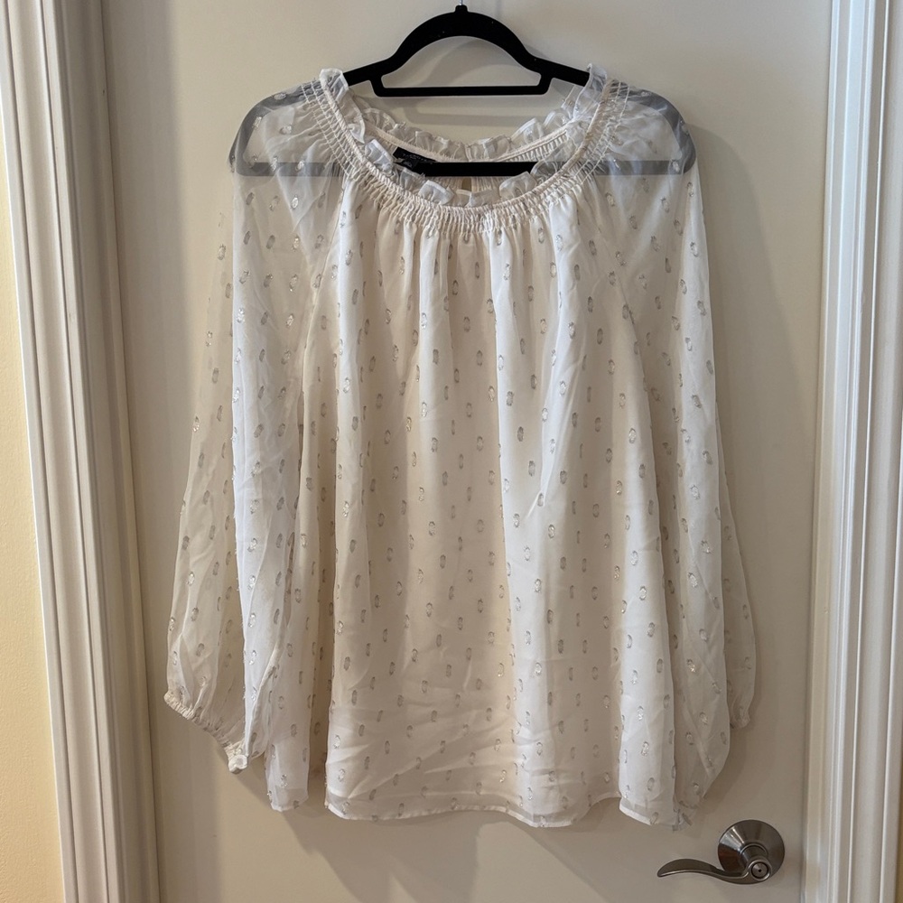 Talbots White Blouse with Delicate Pattern